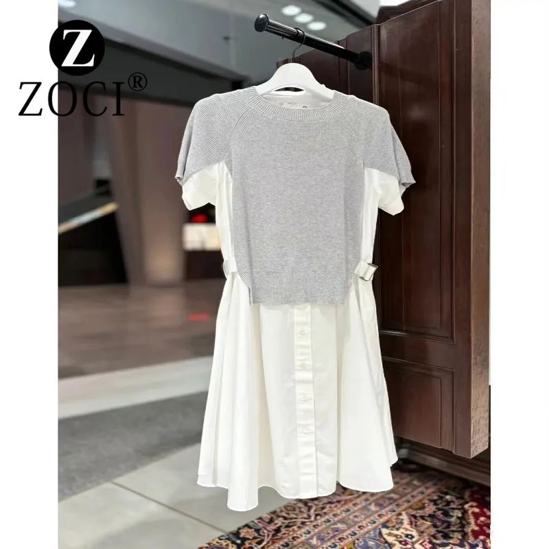 

[ZOCI] 2024 Autumn Men Ordinary Road Same Clothes Short Sleeve Knitted Splicing Shirt Waist Dress New