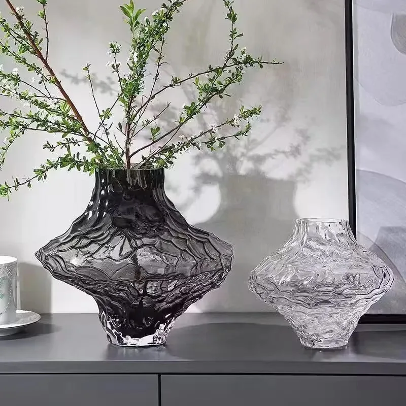 Nordic Glass Vase Transparent Waterborne Flower Arrangement Accessories Home Living Room Ornaments Office Desk Furnishing Decor