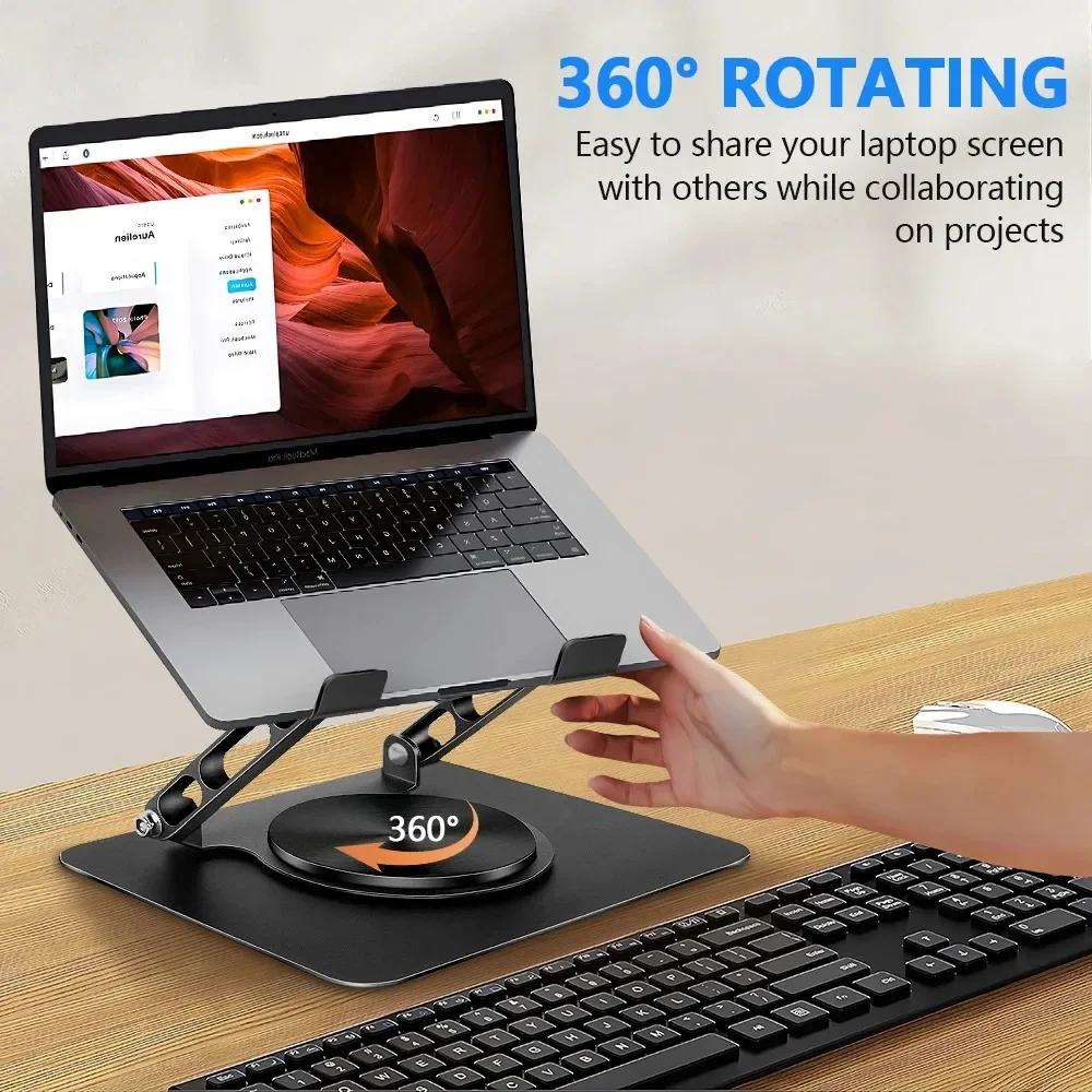 حامل كمبيوتر محمول للمكتب، حامل كمبيوتر قابل للتعديل مع 360 درجة °   قاعدة دوارة، رافعة كمبيوتر محمول مريحة للعمل التعملي، قابلة للطي