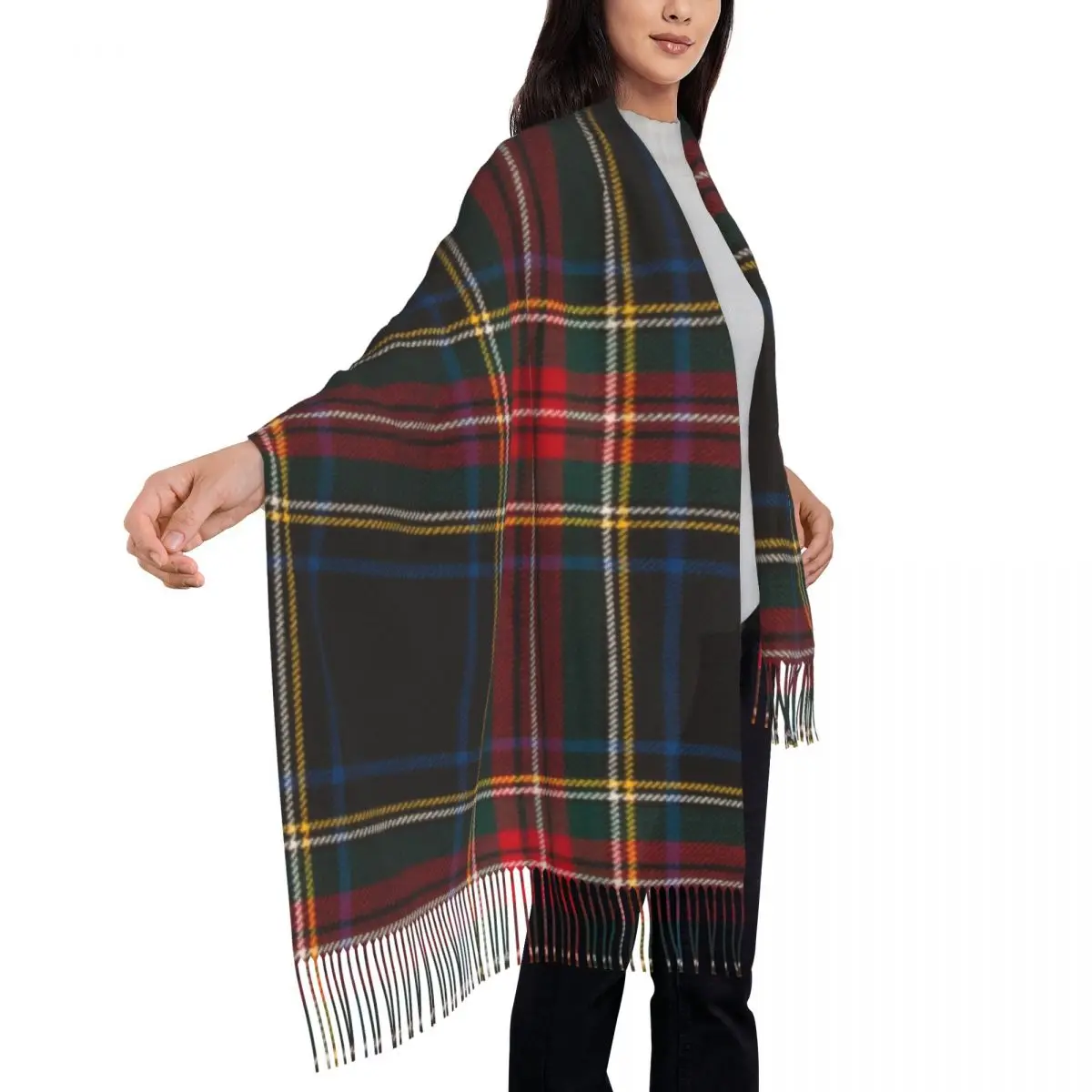 Customized Print Luxury Black Tartan Plaid Scarf Women Men Winter Fall Warm Scarves Geometric Gingham Check Texture Shawls Wraps