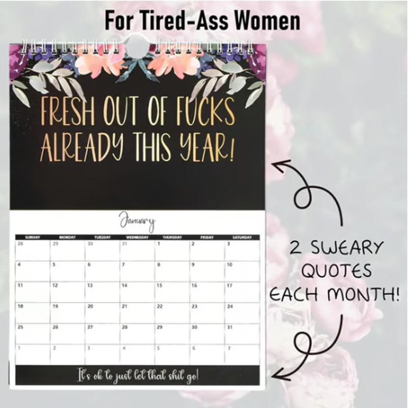 Calendrier mural 2026 pour femmes, mot de cul fatigué, Version anglaise pour décoration de bureau et de maison