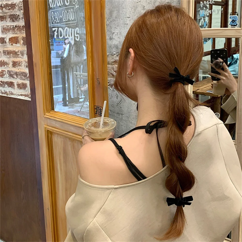 Pinza para el pelo con lazo de terciopelo negro Vintage, banda para el pelo, Clip lateral Retro, Clip para flequillo, pasador, banda de goma, accesorios para el cabello, 1/2 piezas