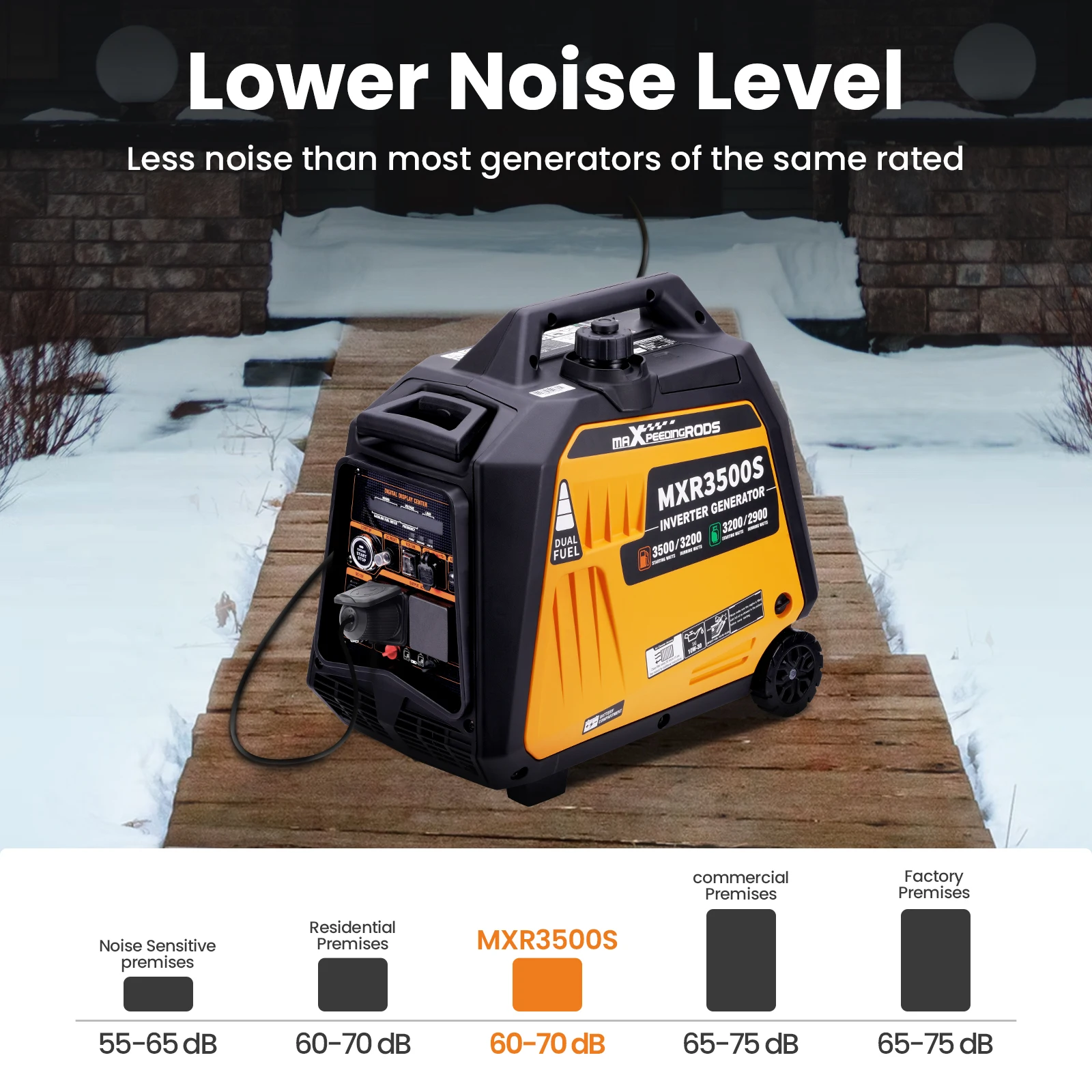 MAXPEEDINGRODS 3200W Petrol Inverter Generator Portable Camping 3.5kVA Genset Dual Fuel Gas/LPG Portable Power Generator for RV