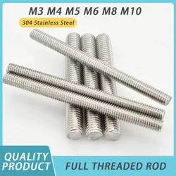 1-8pcs Full Threaded Rod Screw M3 M4 M5 M6 M8 M10 304 Stainless Steel Fully Metric  Headless Bolt Thread Stud Rods Screws