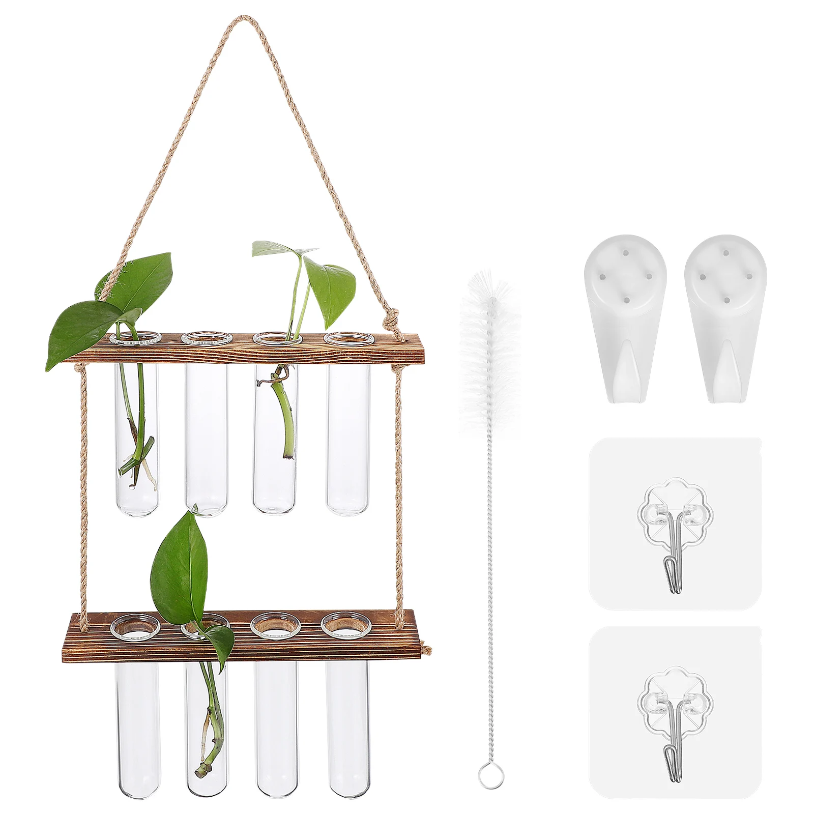 

Hanging Plant Propagation Station Glass Vases Wood Shelf Includes Cleaning Brush for Hydroponic Cloning Wall Decor Bedroom
