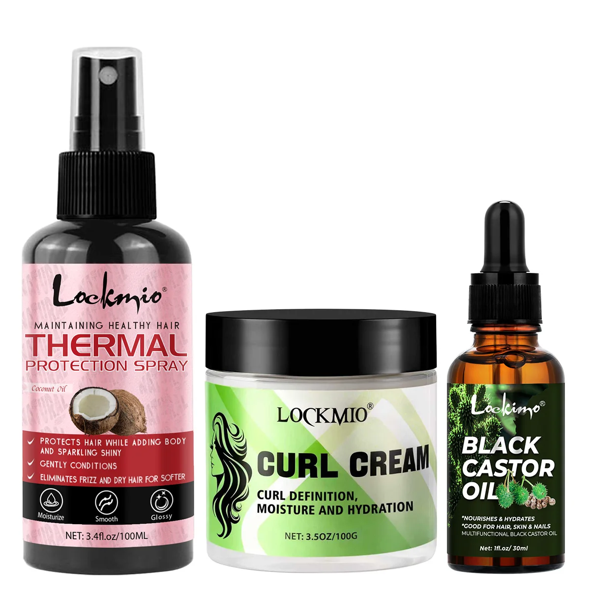 conjunto-de-hidratacao-e-estilizacao-para-cabelos-cacheados-spray-protetor-de-calor-creme-definidor-de-cachos-Oleo-de-ricino-preto-produtos-de-cuidado-com-hidratacao-de-longa-duracao