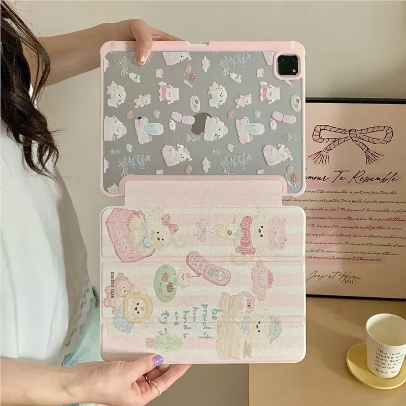 

Cute Cartoon Dog Clear Tablet Back Case for iPad Mini 6/7 8.3in 2017/2018 Air 1/2 5/6 Pro 9.7in 7/8/9th 10.2in Protective Cover