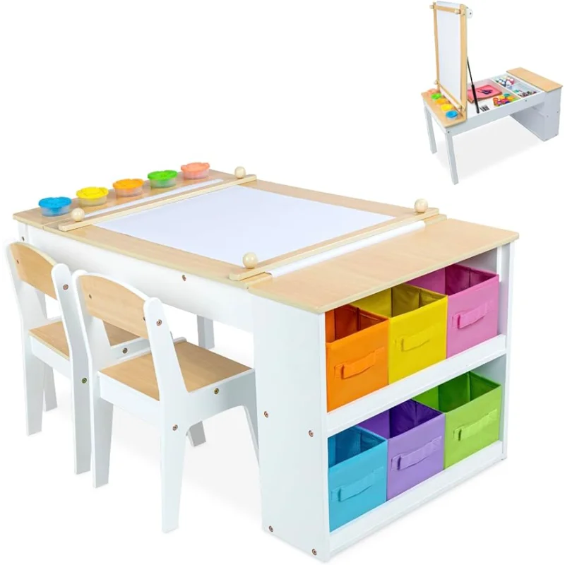 Milliard Kinderbureau 2-In-1 Kinder Kunsttafel En Kunst Ezel Tafel En Stoel Set, Peuter Ambacht En Spelen Hout Activiteitstafel