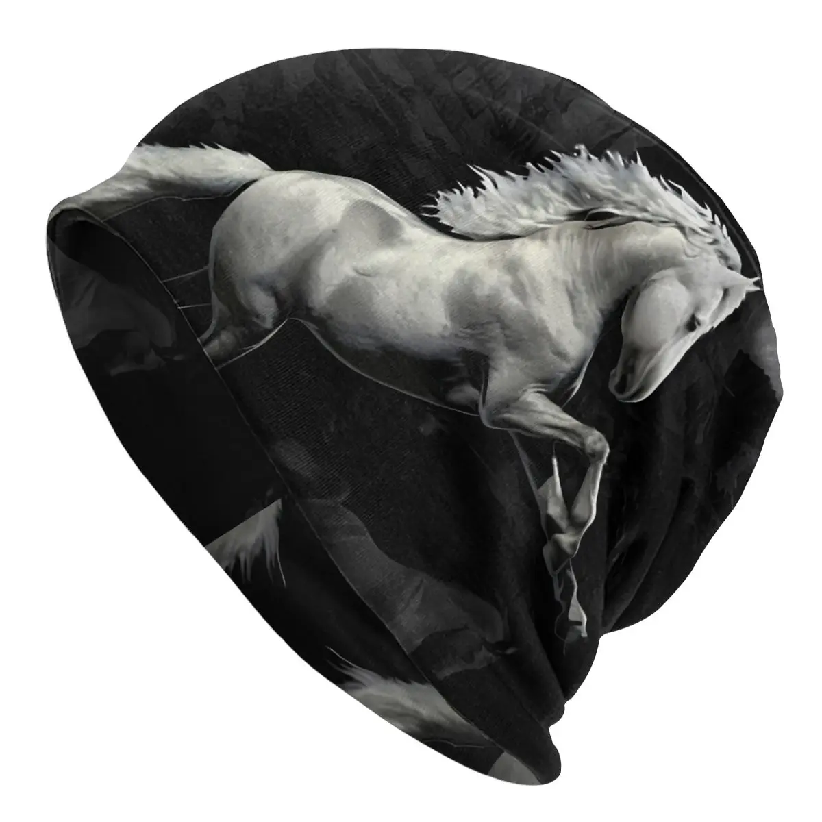 White Mustang Horse Galloping Horse Run Quickly Cap Men Women Paragraph Beanie Warm Pullover Slouch Hiphop Thin Unisex