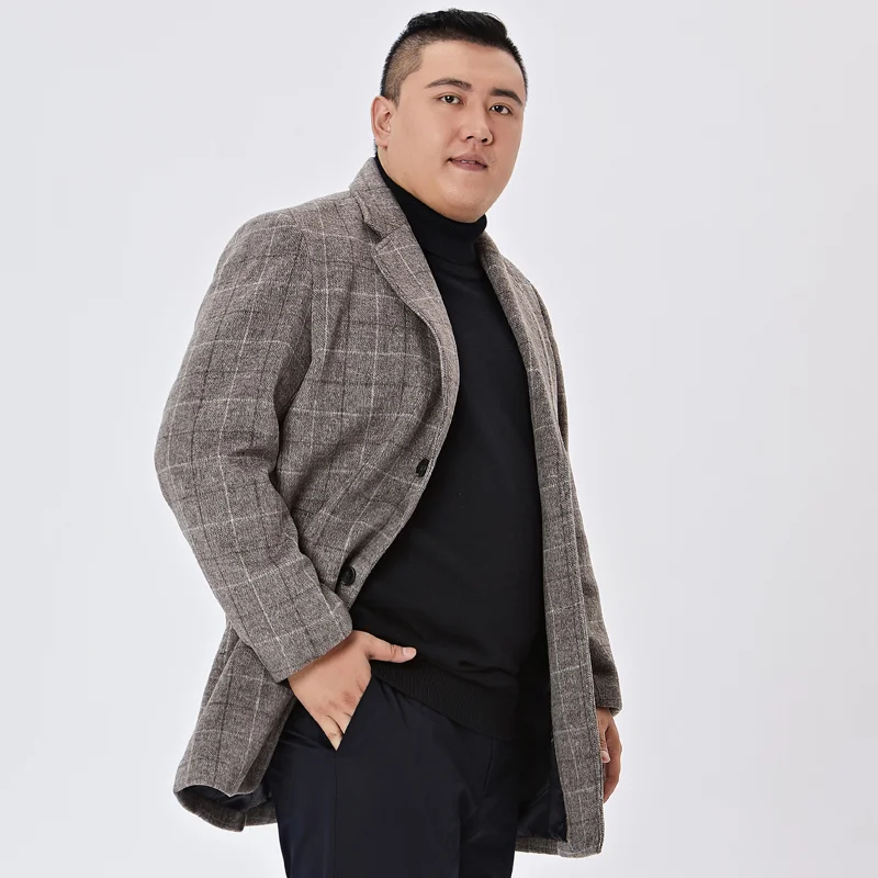 Plus Size 5XL 8XL Men's Blazers Wool Mens Overcoat 2024 New Winter Men Fashion Plaid Business Casual Long Coat Brand Clothing