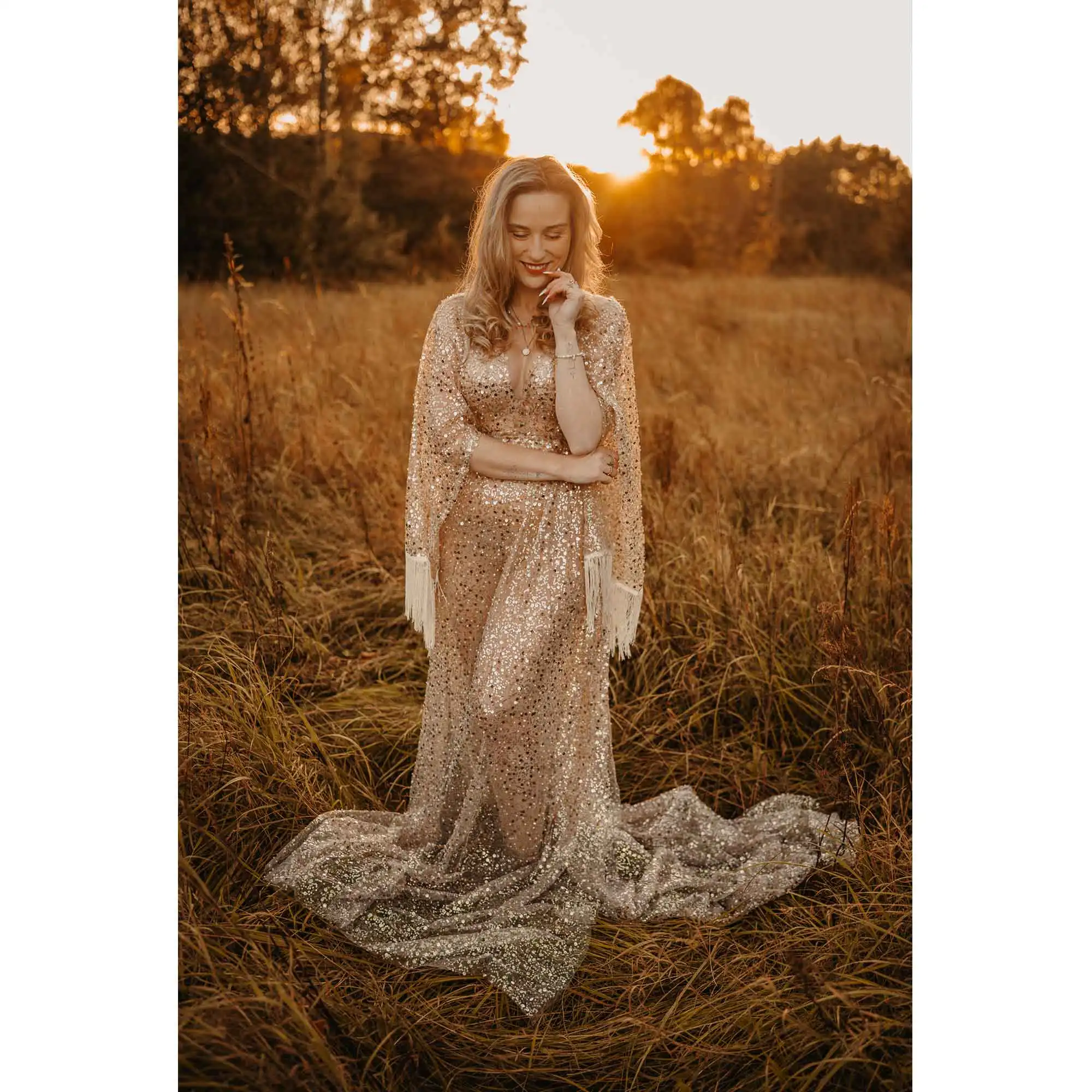 Don&Judy Tulle Embroidery Dress For Pregnant Woman Sequin, Pearl Tassel Dress Sexy V Neck Clothing For Evening Party - view 4