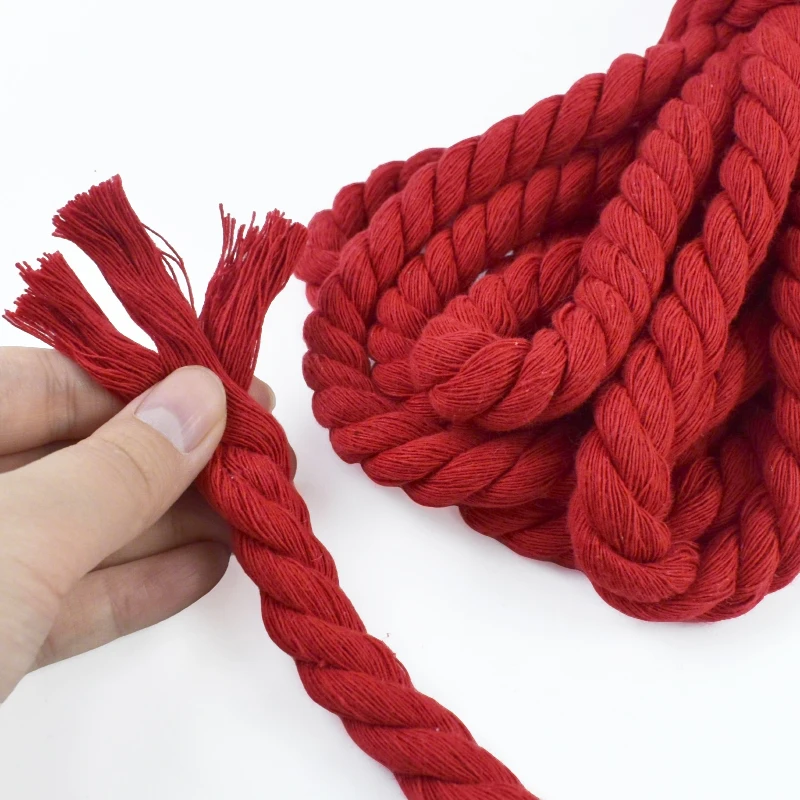 5/10M 5-20mm Red 3 Shares Twisted Cotton Cords for Sewing Baskets Bag Woven Cord Knapsack Braided Rope DIY Clothes Accessories view 3