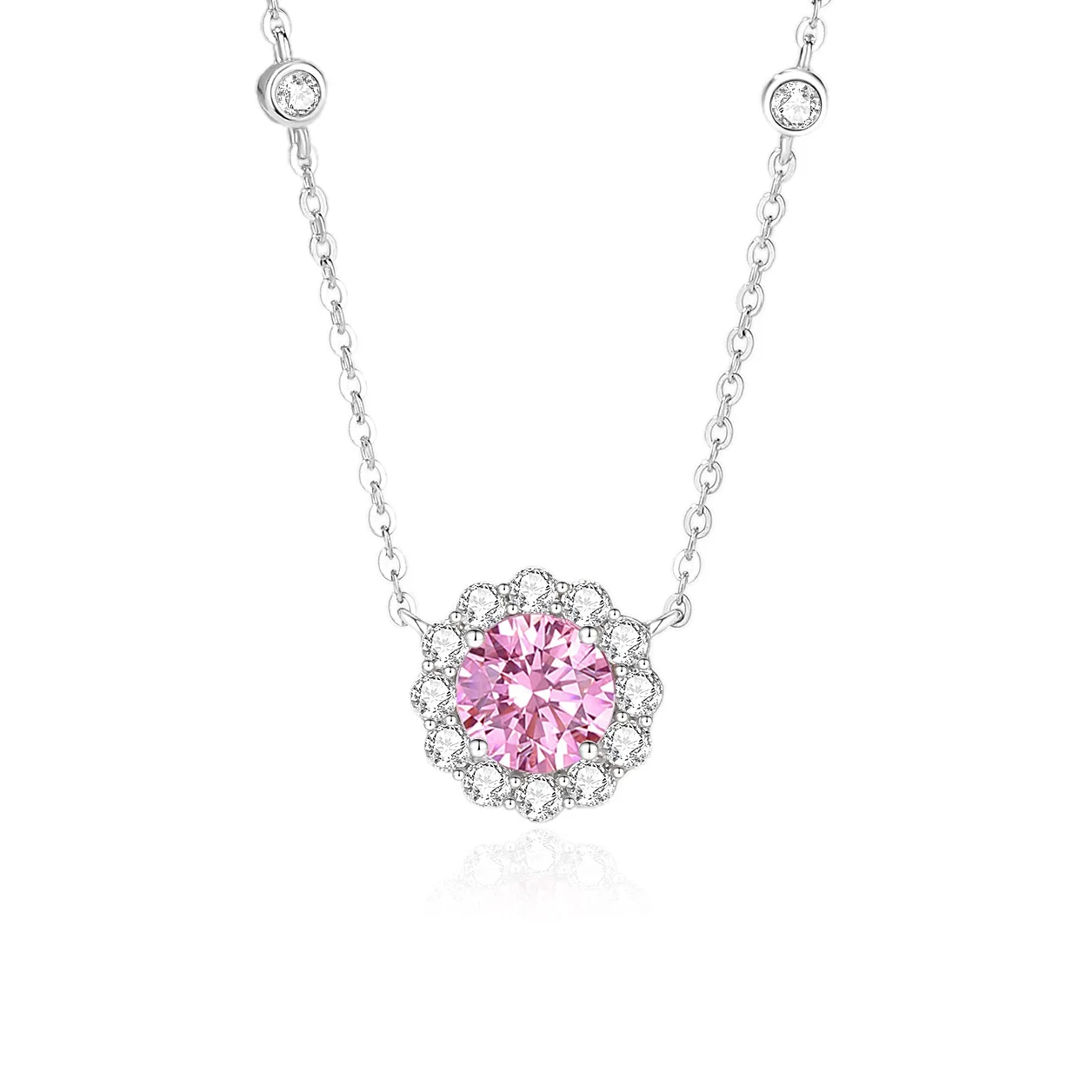 

S925 Silver Star Point Necklace Advanced Sense Pink Zircon Women's Fashion Clavicle Chain Original Design Luxury Jewelry