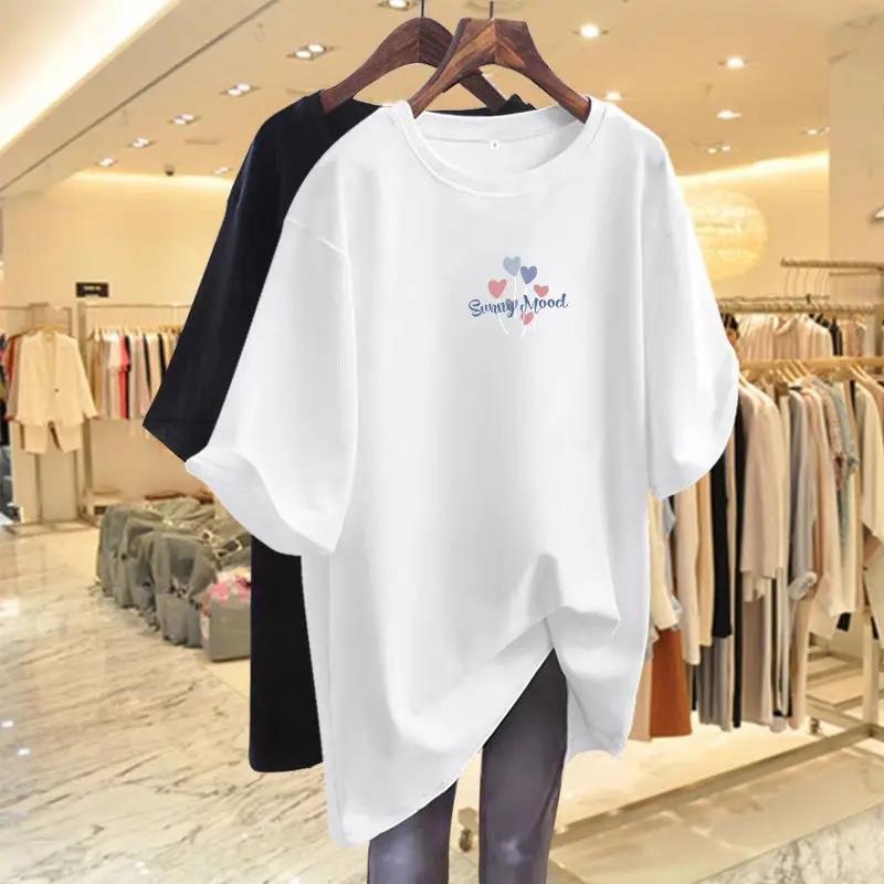 

Summer Cartoon Printed Short Sleeve Top Tee, 100% Cotton Vintage O-neck T-shirt, Women Clothing Loose Casual Basic Pullovers