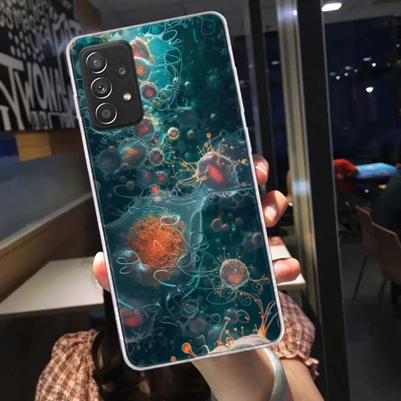 Microscope Virus Close up Phone Case For Galaxy Samsung S22 Plus S21 Ultra Clear S20 S23 S24 FE S10 S10E S9 S8 Cover Pattern Cap