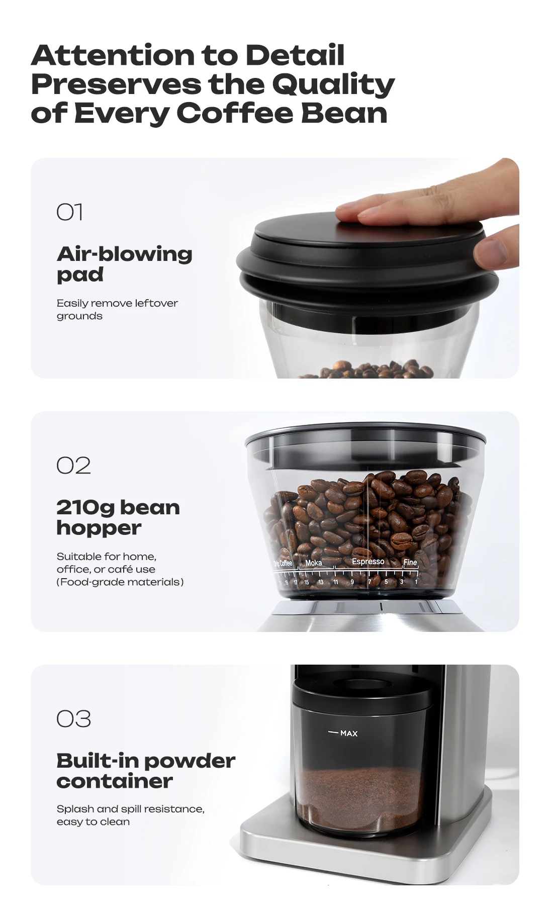 HiBREW G3 Plus 48mm Konische Mahlscheiben Elektrische Kaffeemühle Kompakte Tragbare Kaffeebohnenmühle für Espresso und Türkischen Kaffee – Detail 17