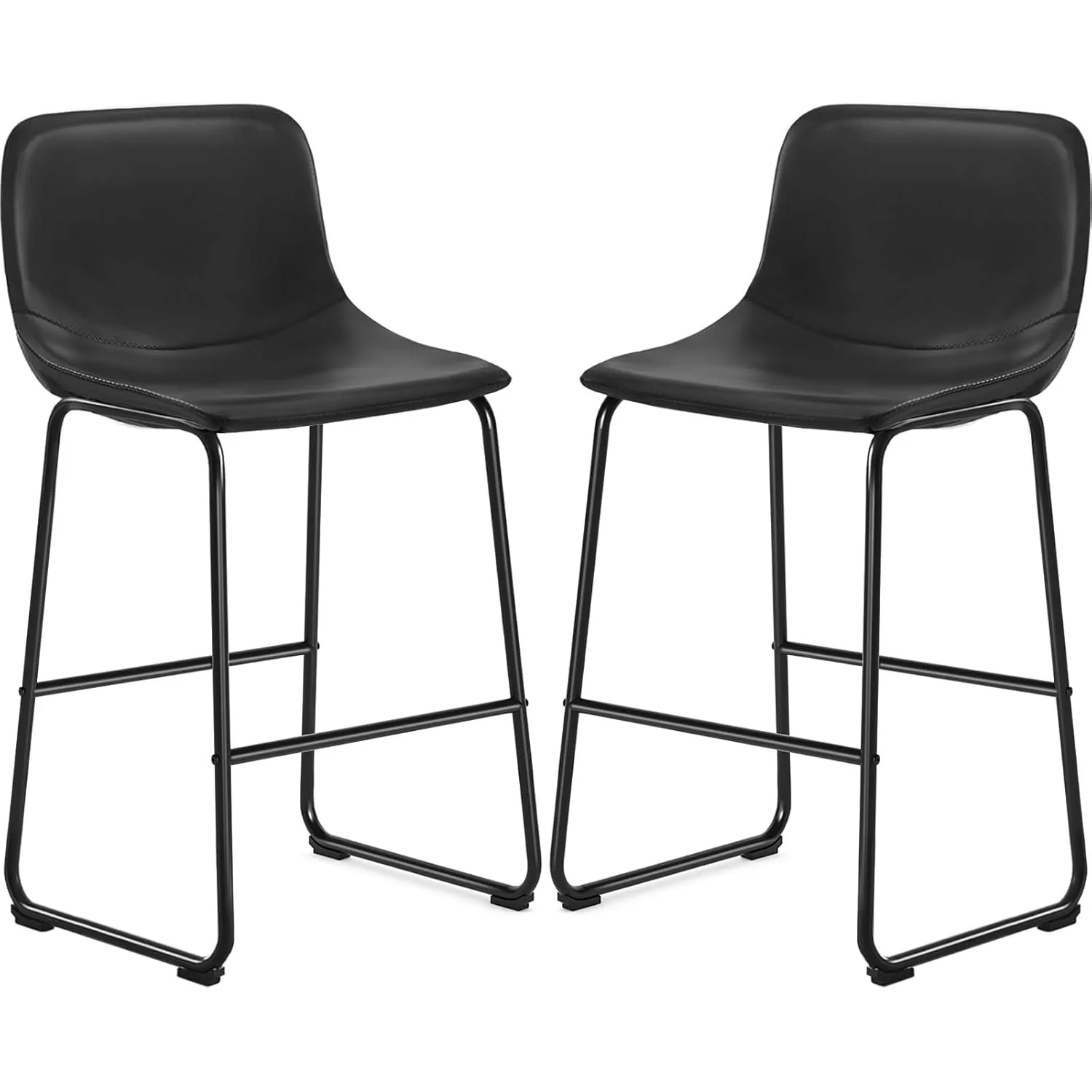 

PU Leather Bar Stools with Back and Footrest Set of 2 Black Modern Bar Height Stool Chair for Pub Coffee Home Dinning Kitchen