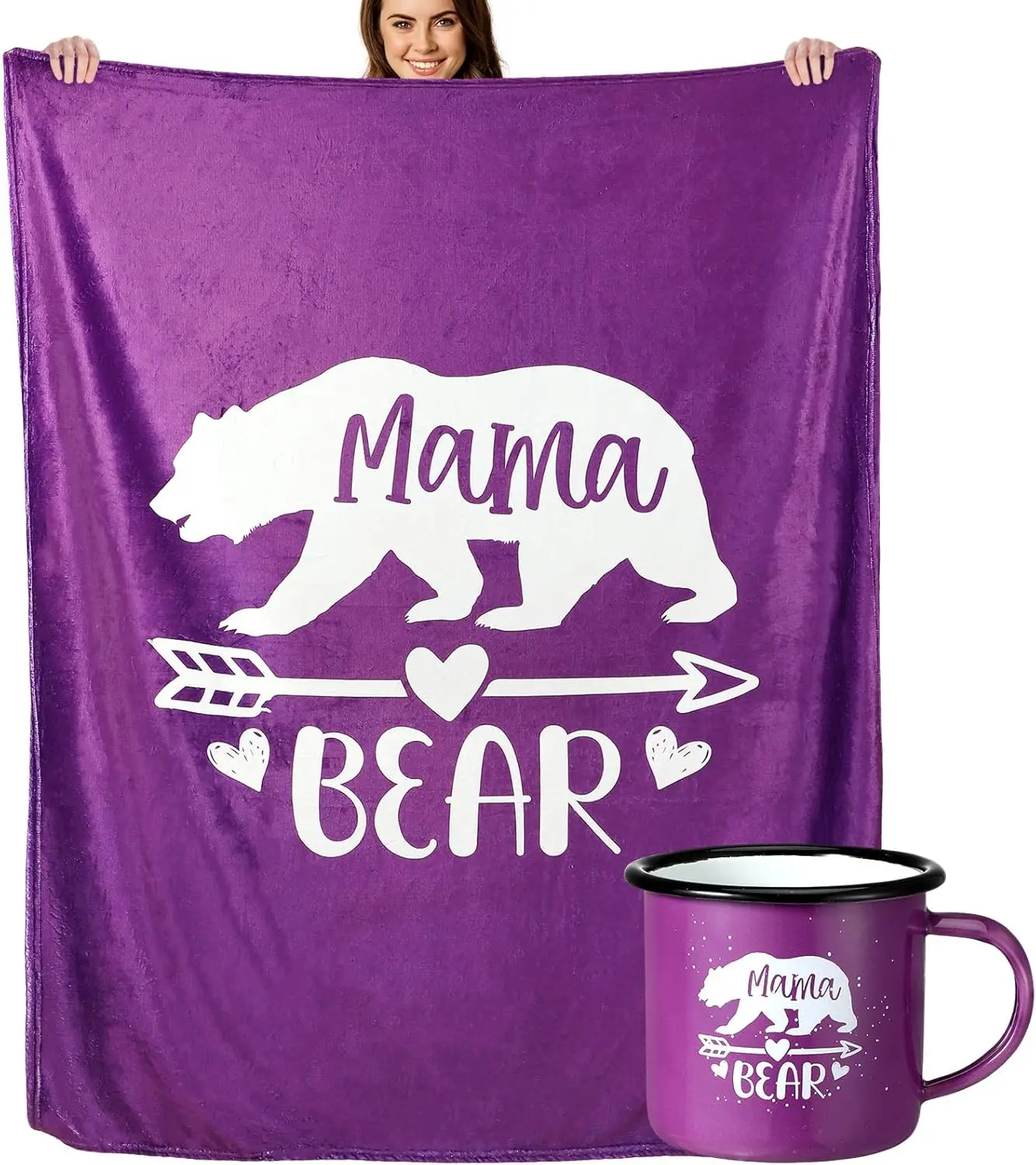Подарки Mama Bear: кружки и одеяла Mama Bear, 60 x 48 дюймов, фиолетовые, фланелевые и керамические, 11 унций, 2 шт.