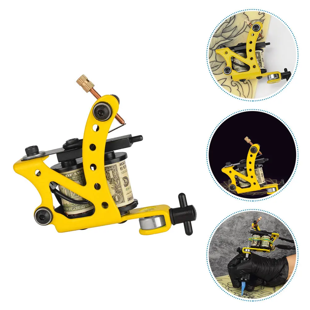 

High Power Copper Wire Coil Tattoo Machine Yellow Stable Operation Iron Frame Design Tattoos Supply Coil Tattoos Machine
