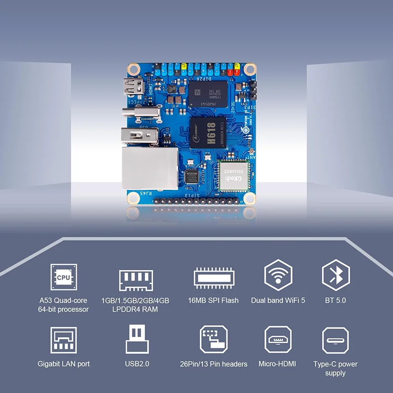 Imagem -03 - Laranja pi Zero Starter Kit 4gb 2gb 1.5gb 1gb Placa Ram com Case Ventoinha Adaptador de Alimentação Cabo de Vídeo Dissipador