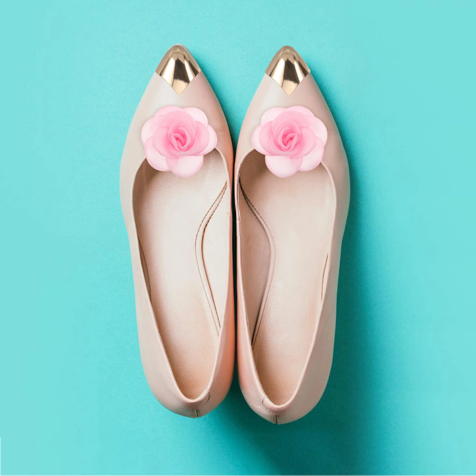 2 قطعة مقاطع أحذية عالية الكعب زهرة اليدوية النسيج ارتفع الديكور أبازيم قابلة للإزالة إكسسوارات الأحذية الأنيقة لحفلات الزفاف #5