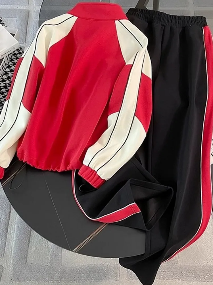 Women New Running Set Sweatshirts Top Joggers Pants Two Piece Set Loose Fit Outdoor Training Tracksuit Gym Fitness Sportswear