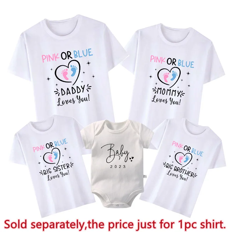 New Family Matching Outfits Pink or Blue Dad Mom Loves You T-shirts Big Brother Sister Baby Announcement Tops Family Look Shirts