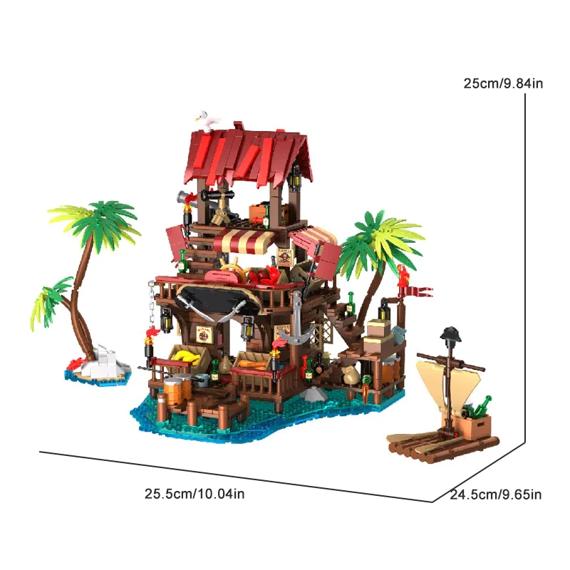 856 قطعة MOC القراصنة خليج السوق اللبنات قلعة القرون الوسطى نموذج عرض الشارع العمارة الطوب ألعاب تعليمية هدايا الاطفال