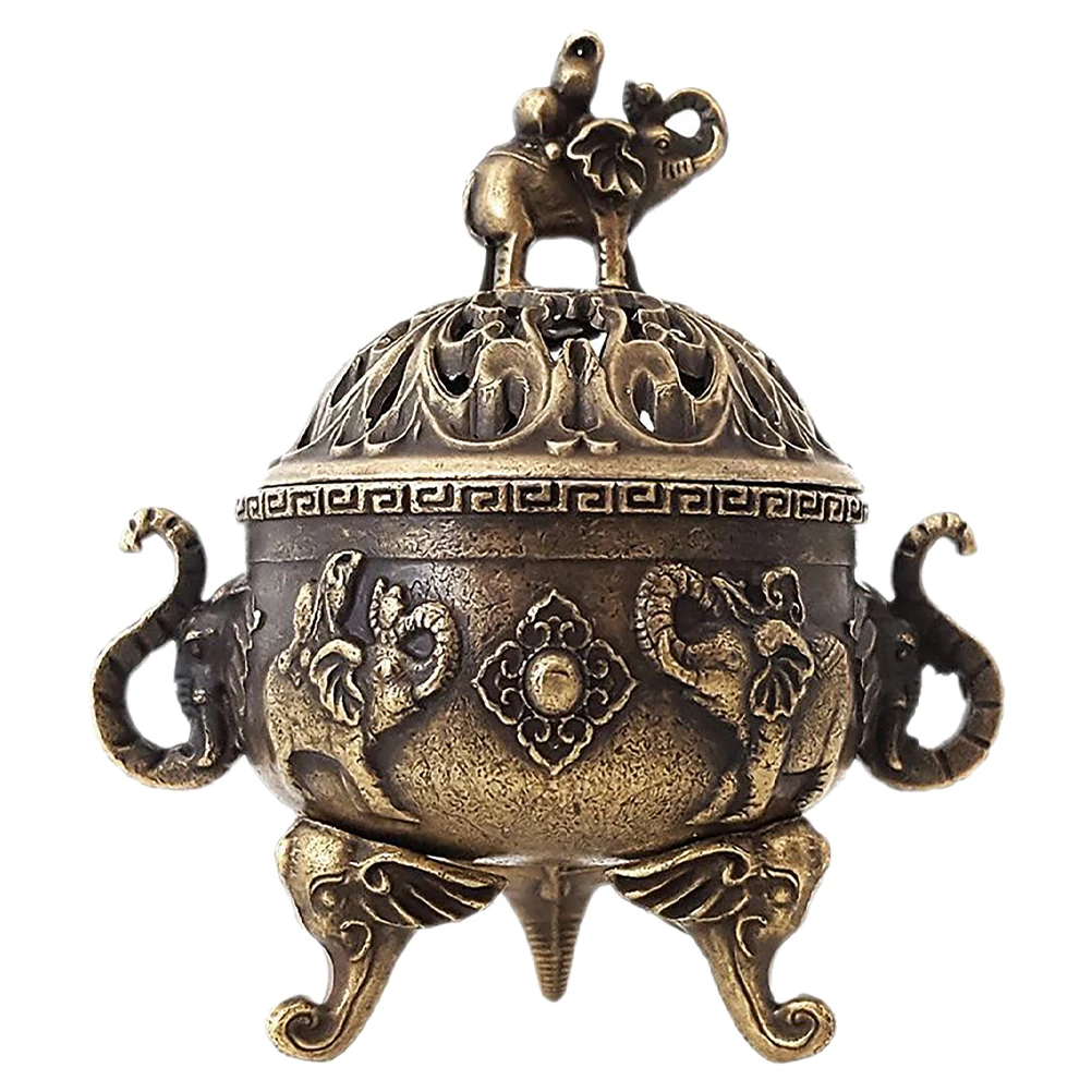

Miniature Copper Tripod Incense Burner Design Home Decor Aesthetic Vintage Lidded Perfume Furnace Metal Censer Elephants