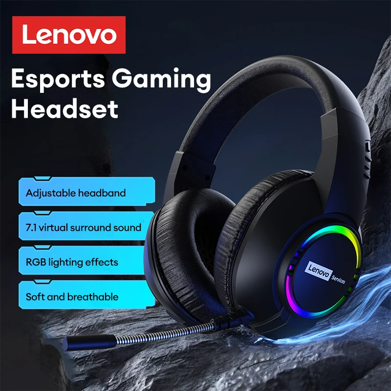 Lenovo E08 Esports Gaming Headset voor pc-laptops 7.1 Surround Sound 3,5 mm jack en USB-hoofdtelefoon Lage gamelatency Oordopjes Cadeau
