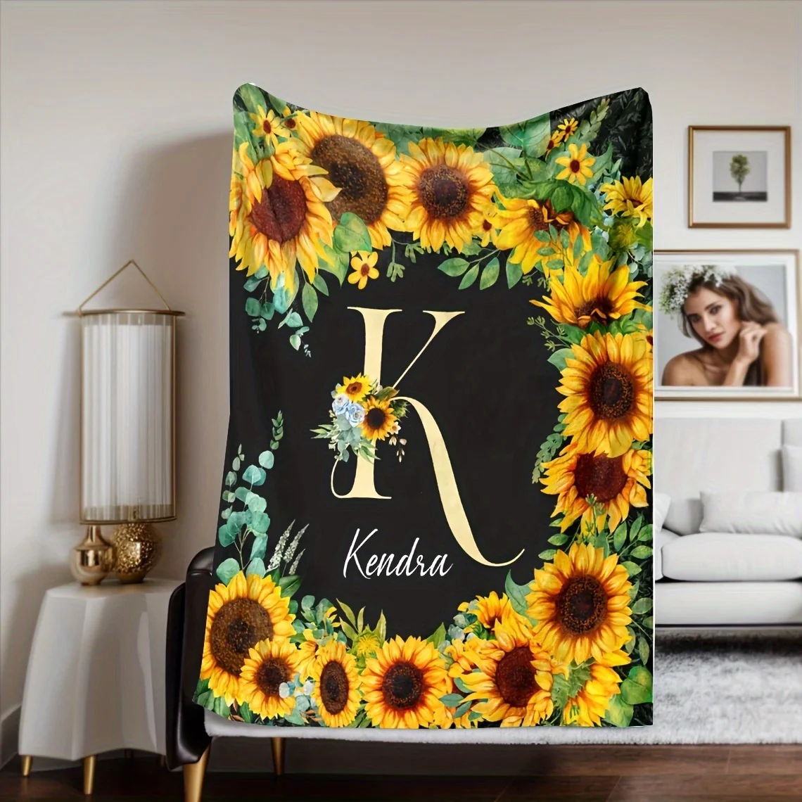 Custom Name Sunflower Sunshine Blanket Custom Name Soft Blanket Flannel Blanket