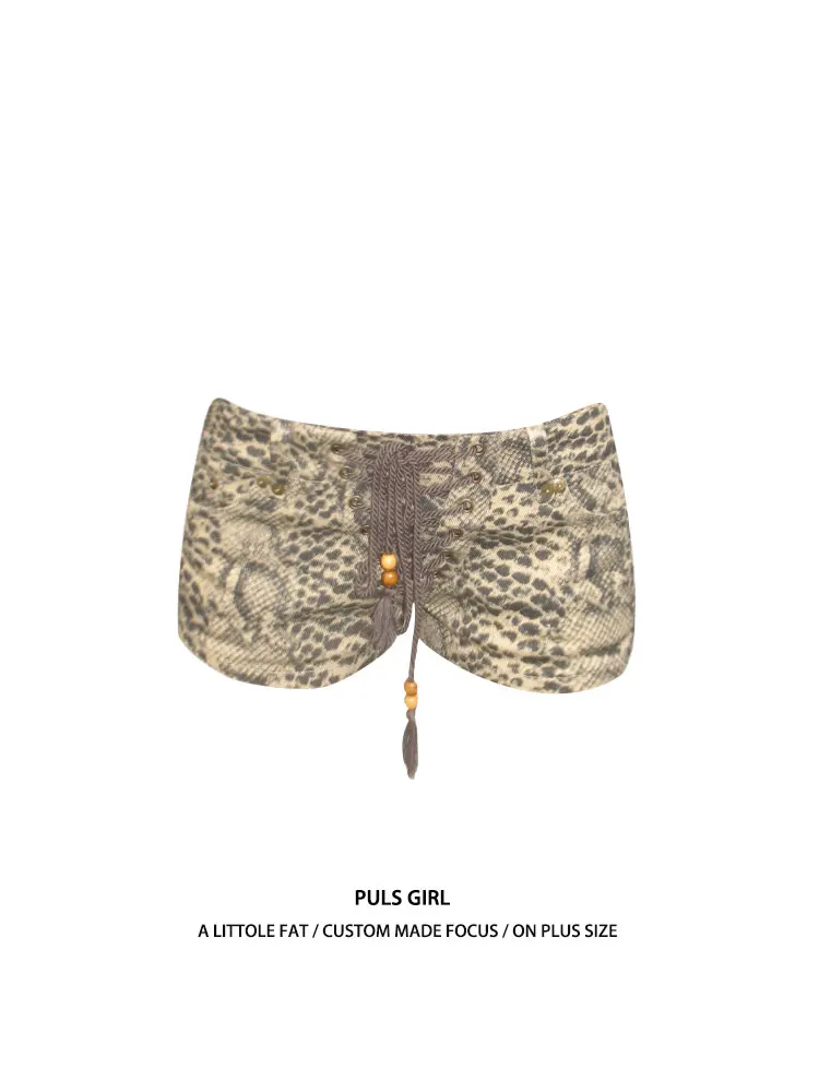 

plus Size American Retro Sexy Girl Belted Leopard Print Shorts Women's Summer New Millennium Style Slimming Sexy Hot Pants