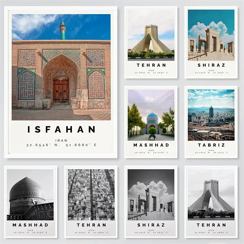 Middle East Iran Cities Minimal Poster Canvas Prints Iran Photo Decor Iran Traveling Wall Art Decor Home Room Wall Decoration