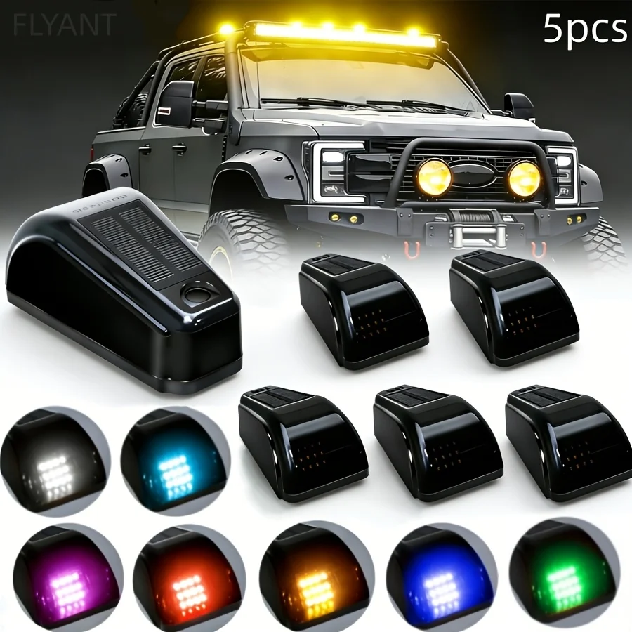 

5pcs Multicolour Light Wireless Solar Powered Cab Lights with Motion Vibration Sensor for Truck for Truck Cab Roof Lights for Car Cab Lights for Universal Car Easy to Carry, Without Battery