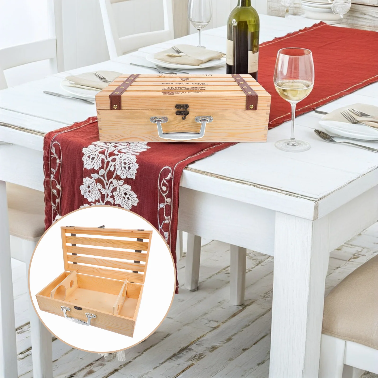 

Wooden Wine Bottle Box Handheld Vintage Style Wine Storage Organizer Decorative Gift Packaging Wooden Gift Box