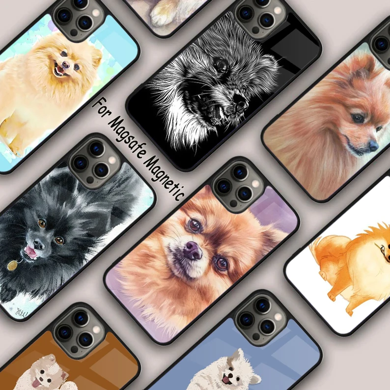 Pomeranian Watercolor Dog Magnetic Phone Case For APPLE iPhone 16 14 13 12 11 Pro Max 15 Plus Wireless Charge With MagSafe Cover