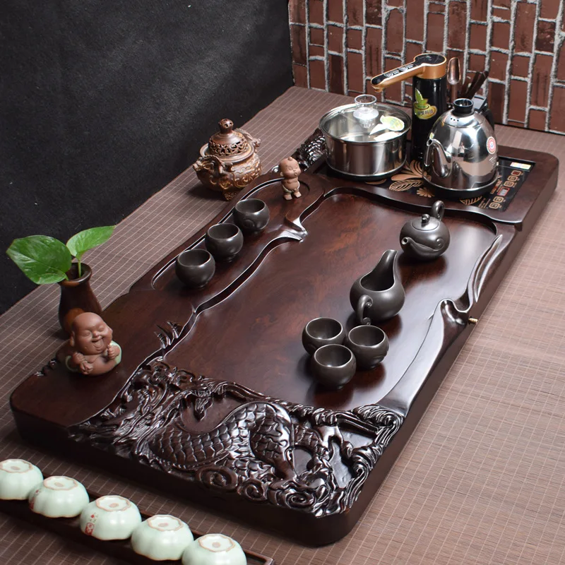

Whole black solid wood tea sea table, kettle, integrated whole set of induction cooker, high-end kung fu tea set