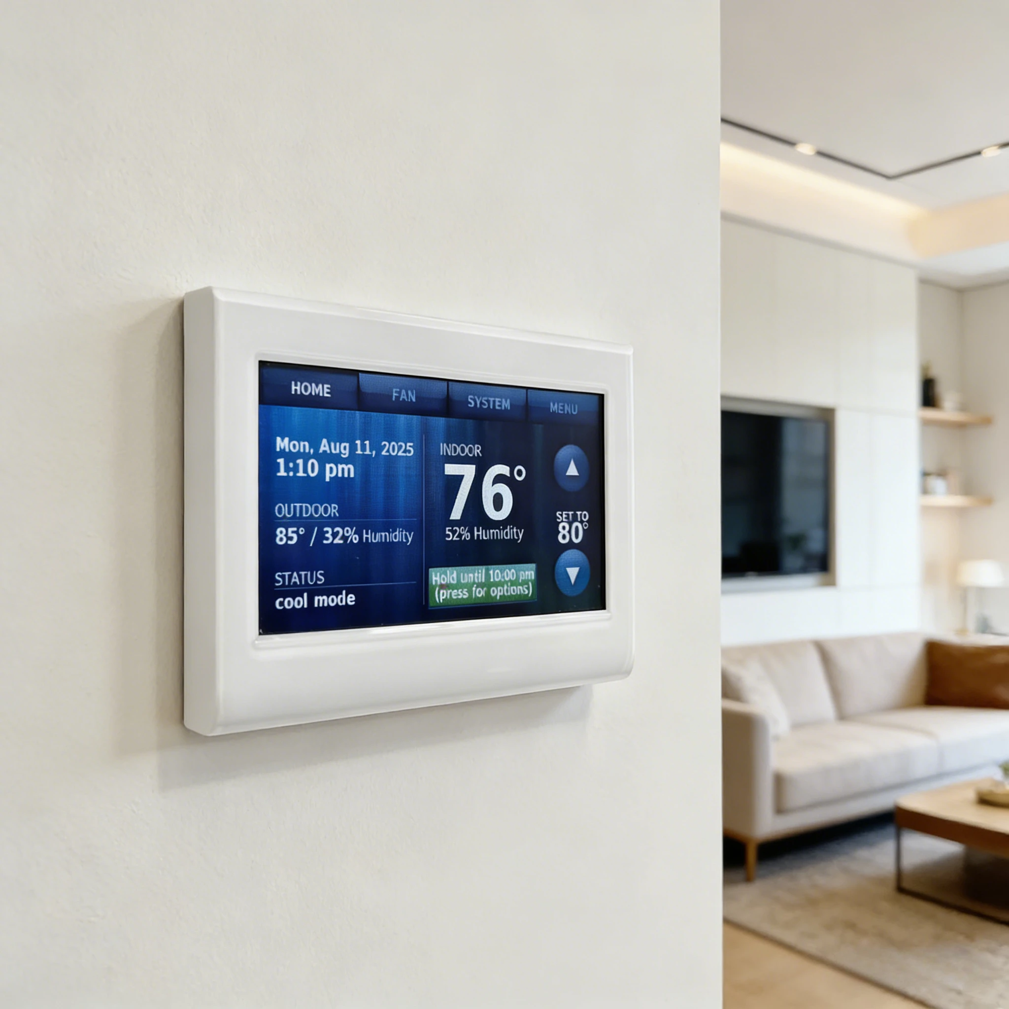 

Программируемый термостат с сенсорным экраном, Wi-Fi, цветным дисплеем, белый, требуется провод C.