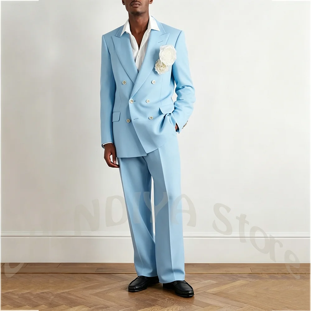 

Simple Fashion Men's Suit Wedding Groom Double Breasted Peaked Lapel Luxury Formal Wear Casual Party Prom Suits Male Set