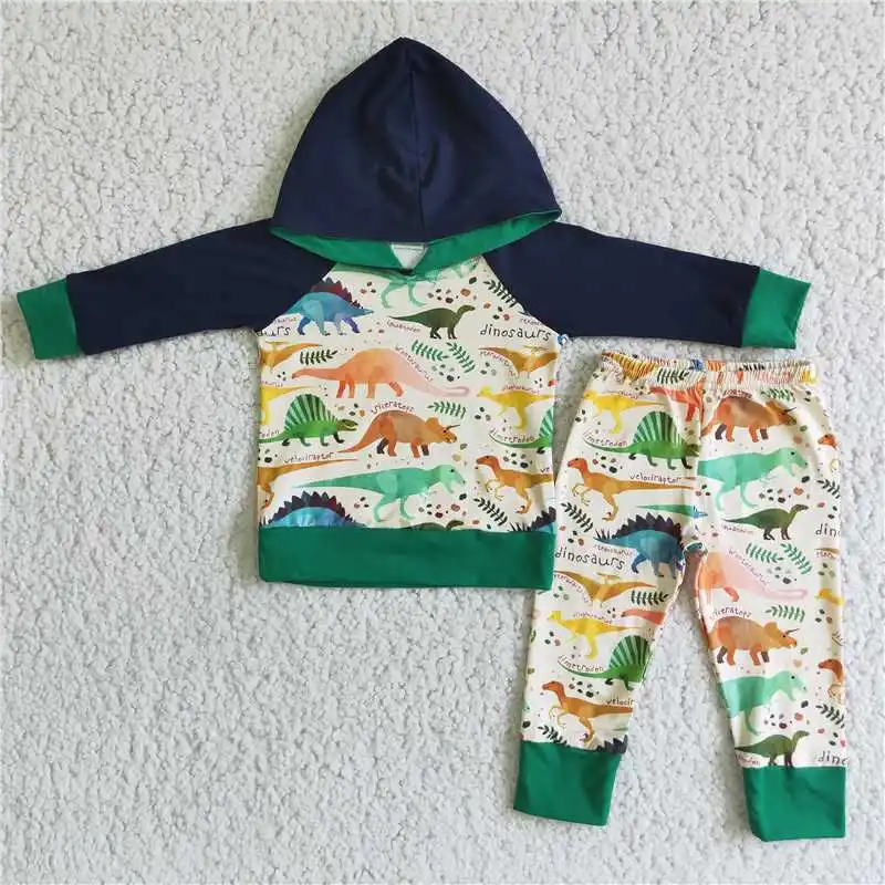 Wholesale Boys Autumn And WWinter Hooded Long-Sleeved Trousers Suit Multi-Element Pattern Printed Small Animals In Bright Colors