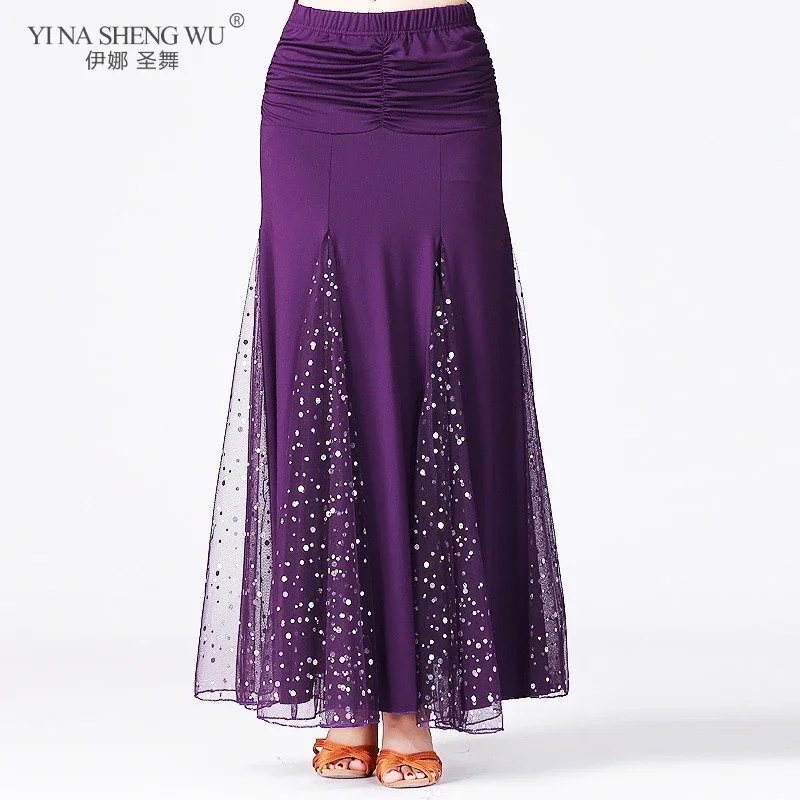 Nowa damska spódnica do tańca brzucha z dużymi cekinami, długa spódnica do flamenco, kostium do tańca towarzyskiego, długa spódnica damska, odzież taneczna dla dorosłych