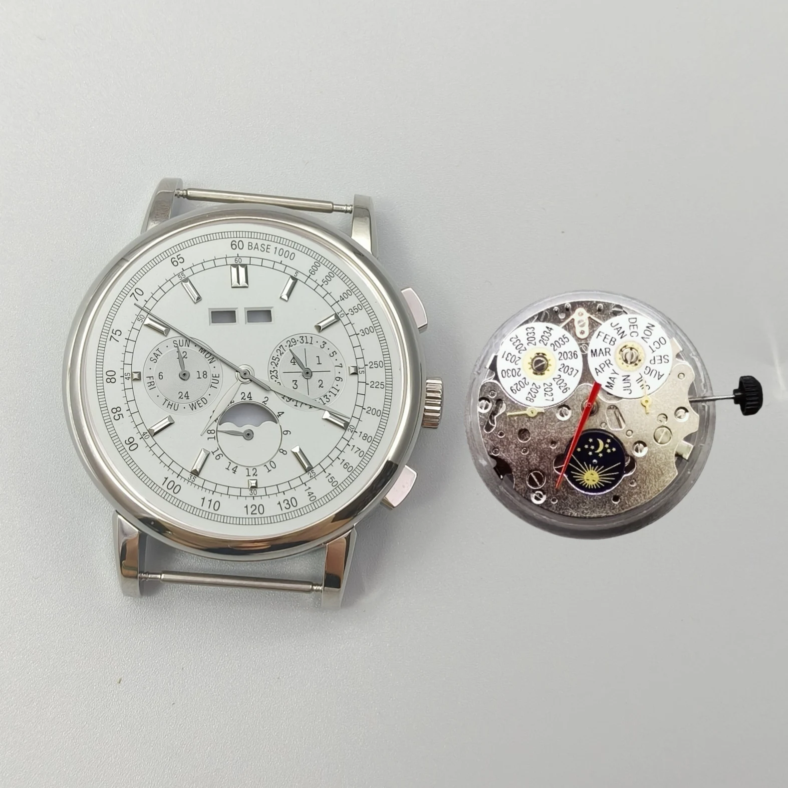 42mm Men Watch Case With ST1655 Moon-phase, Annual Calendar & Month Mechanical Automatic Movement
