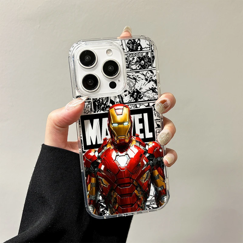 Marvel Spider Man Iron Man étui de chargement sans fil pour iPhone 17 Air 16 E 15 14 13 12 Mini 11 Pro Max housse en Silicone Transparent
