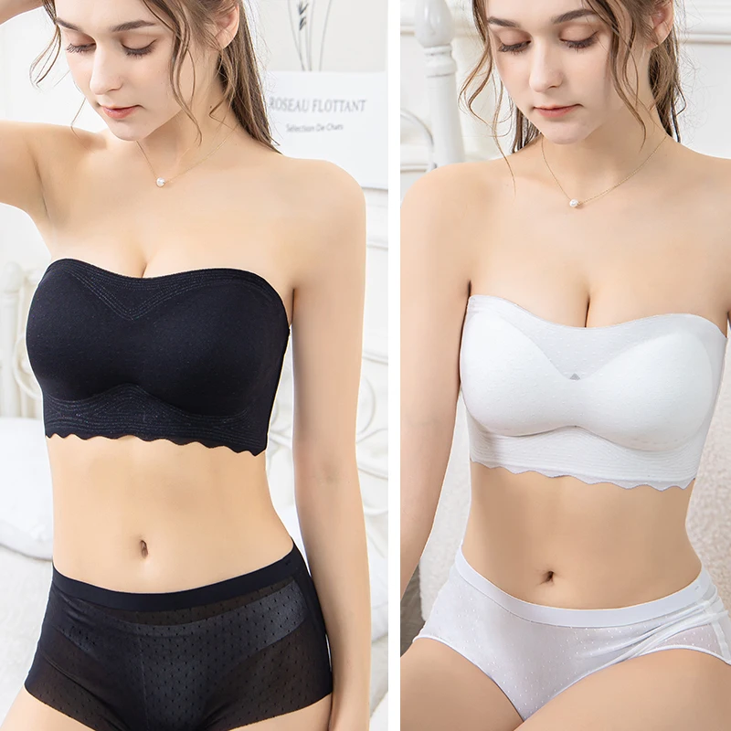 M-7XL Plus Size Strapless Bra Gathered Non-Slip Anti-Sagging No Trace No Steel Ring Bra Womens Underwear Invisible Strapless Bra