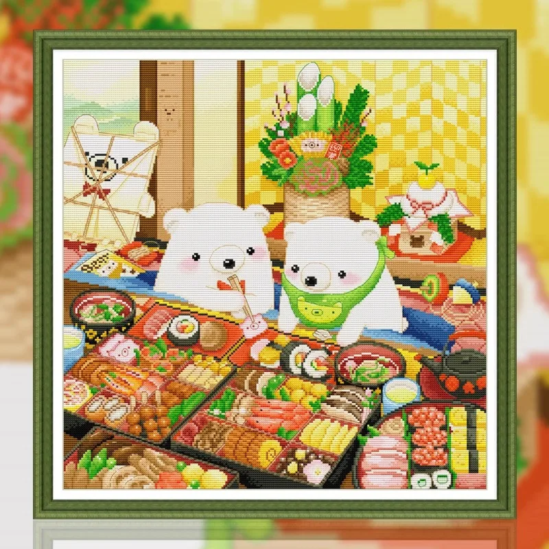 

Cross Stitch kits Little White Bear Delicious Sushi Children's Cartoon Pattern Suitable for beginners DIY handmade embroidery