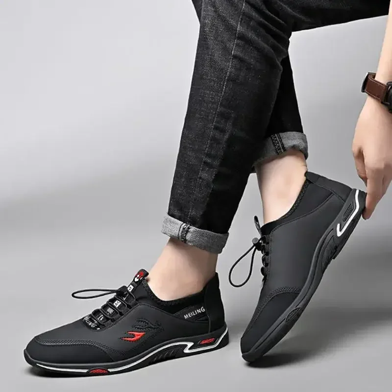 Zapatos de lona informales para hombre, zapatos de cuero con cordones de verano, zapatos bajos transpirables para hombre, zapatos para conducir al