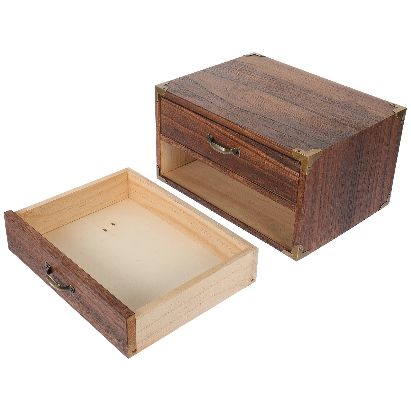 

1pc Wooden Drawer Storage Box Vintage Desktop Organizer Office Stationery Holder Compact Space Saving Storage Containers