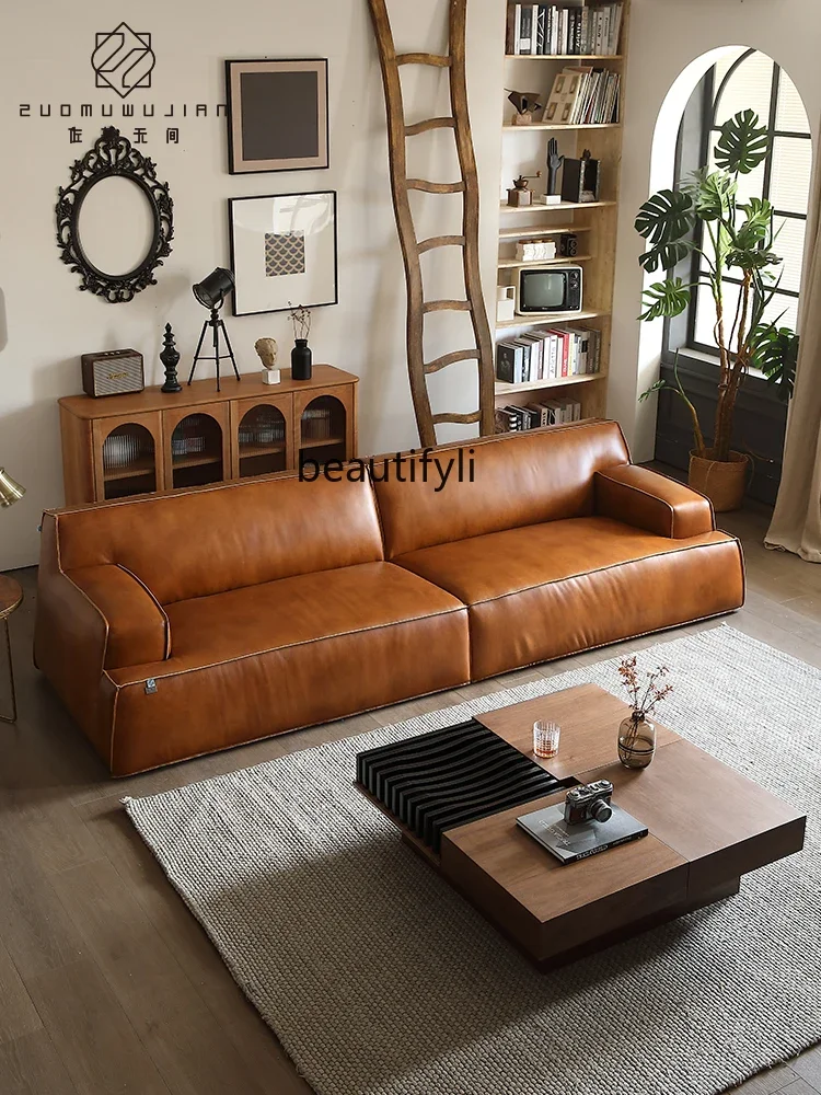 

1184French Style Chinese Style Damascus Italian Genuine Cattlehide Leather Surface Living Room Three-Seat Designer Sofa