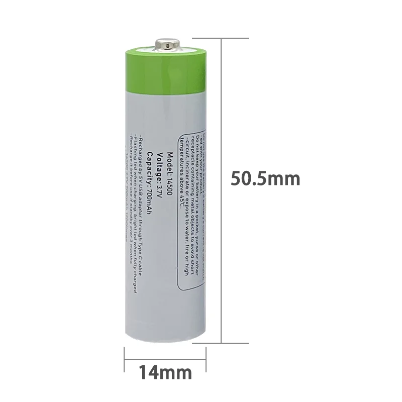 3.7V 14500 AA 700mAh USB Rechargeable Li-ion Battery for Remote Control Mouse Small Fan Electric Toy Battery + Cable