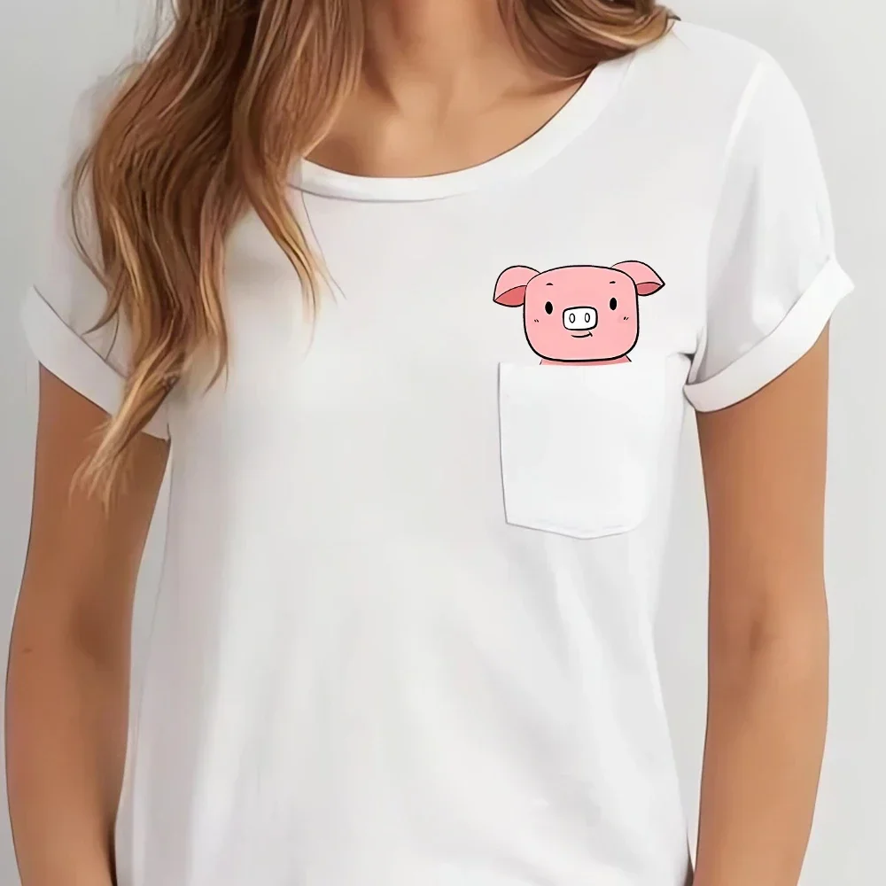 CLOOCL Cute Piggy Cotton T-Shirts Funny Pigs Middle Finger Printed Pocket T-shirt Mens Women Short Sleeve Shirts Hip Pop Tops